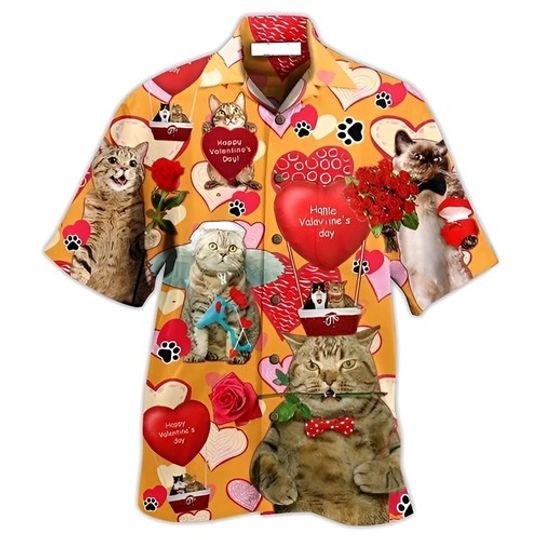 Discover Cat Love You Forever Valentine Hawaiian Shirt, Couples Aloha Shirt, Valentine Gift