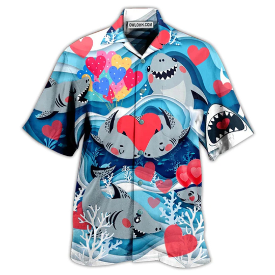 Discover Shark Couple Heart Shape Happy Valentine's Day Hawaiian Shirt, Couples Aloha Shirt, Valentine Gift