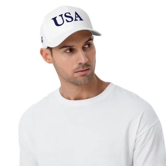 Discover White USA Hat Trump 45 47 Flex Fit Baseball Cap Structured Embroidered July 4th
