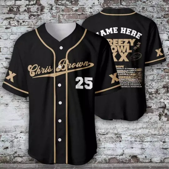 Discover Custom Chris Breezy Breezy Bowl XX Tour 2025 Black Baseball Jersey