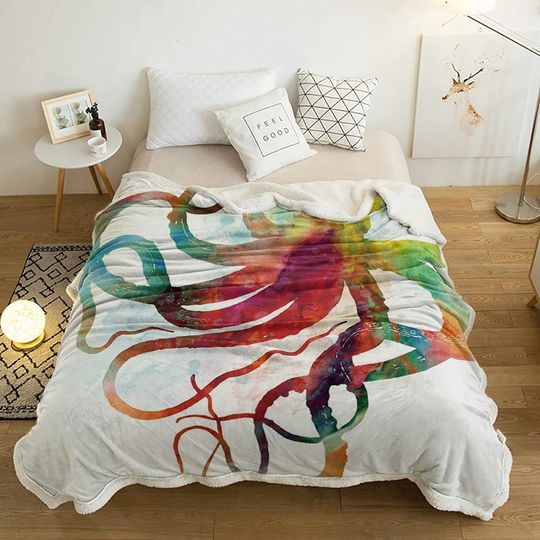 Cobertor de Lã Estampada Polvo Gigante Colorido Decoração com Aquarela