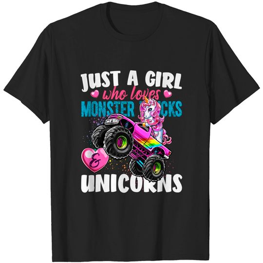 Discover Just a Girl Who Loves Monster Trucks and Unicorns Gift Girls T-Shirt