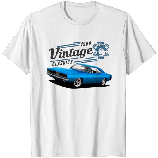Discover Vintage Blue Charger And Engine T Shirt