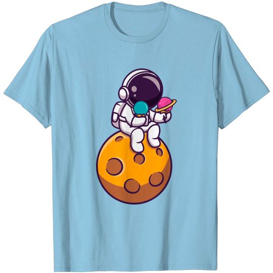 Discover Astronaut Eating Ice Cream Planets Moon T Shirt