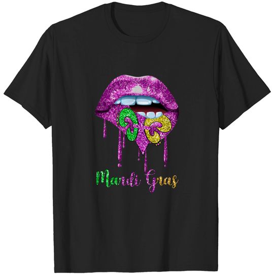 Discover Dripping Lip Biting Fleur De Lys Mardi Gras For Women T-Shirt