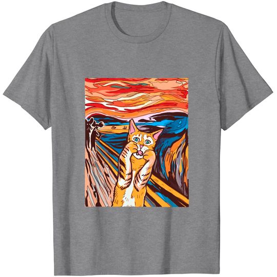 Discover Funny Cat Scream Edvard Munch Painting T-Shirt