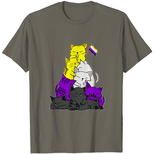 Discover Nonbinary Pride Flag T-Shirt Nonbinary Pride Cat LGBT Non Binary Flag Cute Cats Pile Love