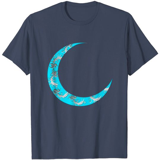 Discover Crescent Moon Light Blue With Tendrils, Oriental T Shirt