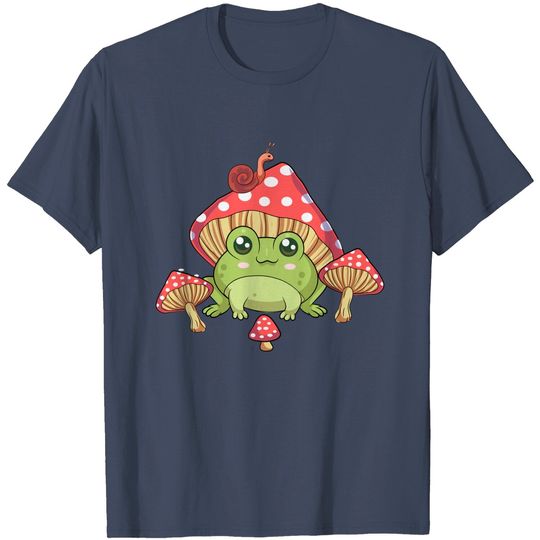 Discover Frog with Mushroom Hat Cottagecore Aesthetic Farmcore Fungi T-Shirt