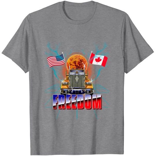 Discover USA American and Canada Flag Freedom Convoy 2022 Trucker T-Shirt