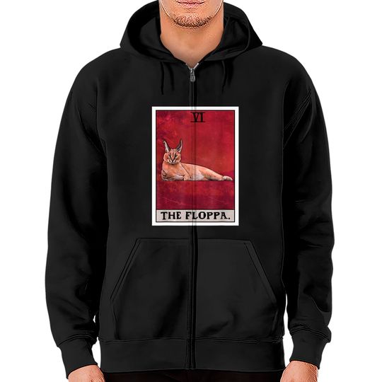 Discover Tarot Card Zip Hoodies The Floppa Caracal Cat Tarot Card Funny Meme