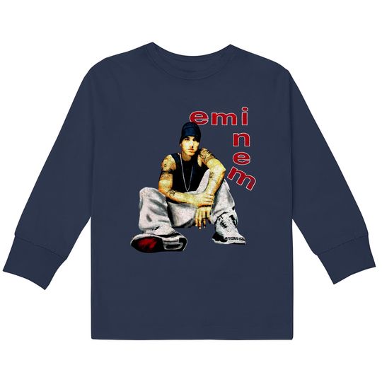Discover Eminem Men's Letters Slim Fit  Kids Long Sleeve T-Shirts Black