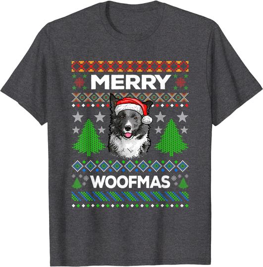 Discover Unissexo T-shirt cão de Natal Merry Woofmas Natal Border Collie