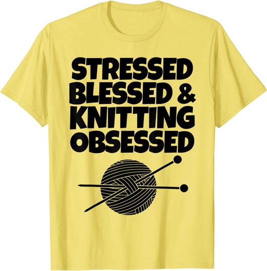 Discover T-shirt Clássico Camiseta para Homem e Mulher Estressado, Abençoado e Obcecado por Crochê Astral
