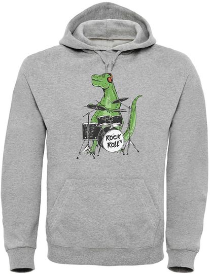 Discover Hoodie Sweater com Capuz para Homem e Mulher Dinossauro com Conjunto De Bateria Baterista