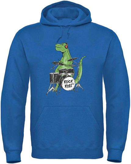 Discover Hoodie Sweater com Capuz para Homem e Mulher Dinossauro com Conjunto De Bateria Baterista