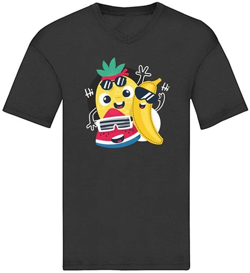 Discover T-shirt Camisete Decote em V para Homem e Mulher Banana Fruta de Tropical