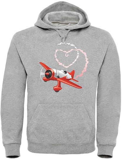 Discover Hoodie Sweatshirt com Capuz Unissexo Desenho de Avião Com Fumaça Em Forma de Coração