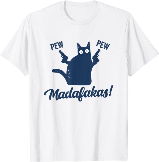 Discover Unissex T-Shirt Pew Pew Madafakas Vintage Gato Louco Divertido T-Shirt
