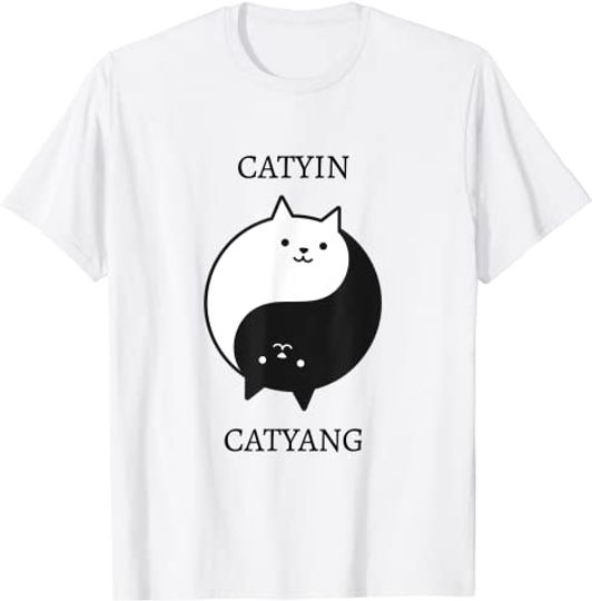 Discover Gato Yin e Yang T-Shirt Camiseta Manga Curta Gato Preto Gato Branco