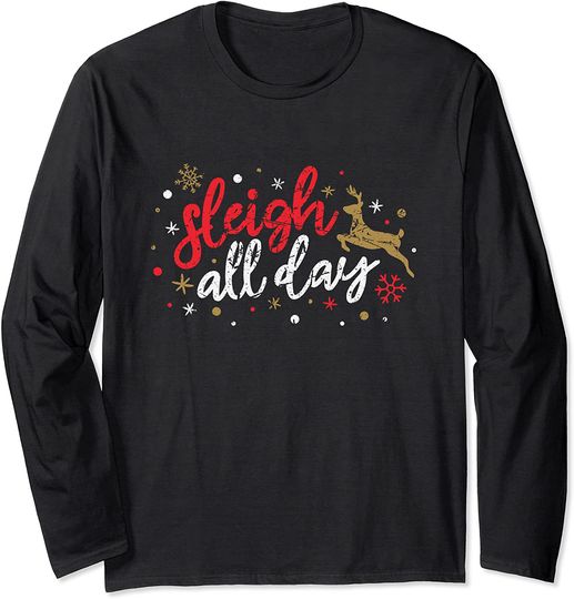 Discover Sleigh All Day Reindeer Cute Xmas Christmas Vintage Long Sleeve
