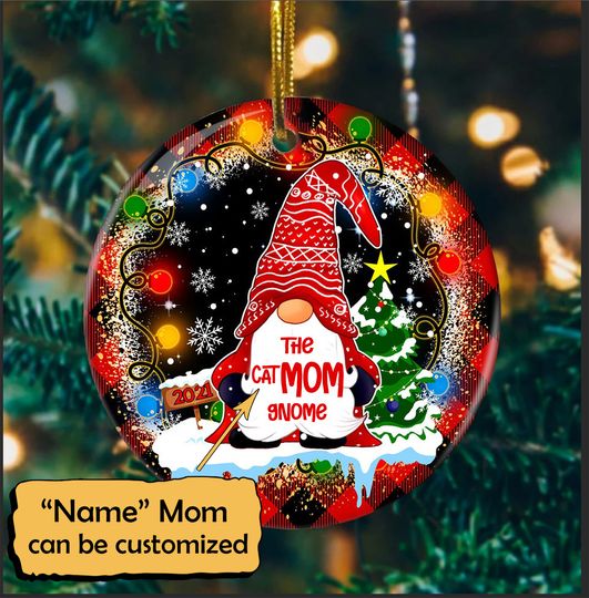 Discover Gnome Ornament Ceramic Circle Custom Ornament