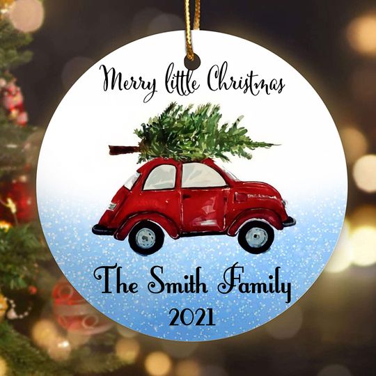 Discover Merry Little Christmas Family Personalized Ceramic Circle Ornament