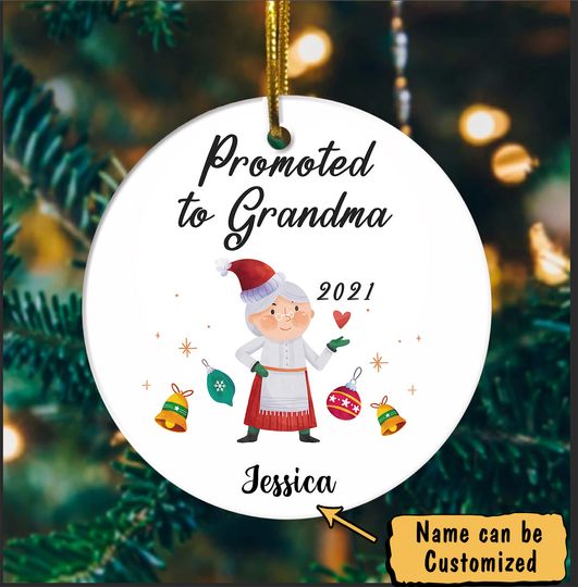 Discover Promoted To Grandma Ceramic Circle Custom Ornament