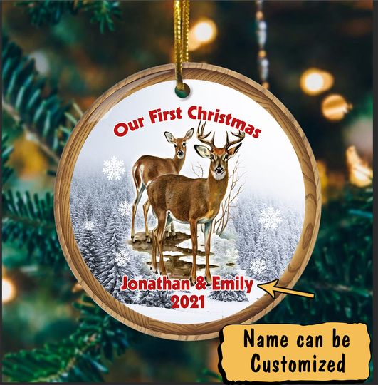 Discover Our First Christmas Personalized Christmas Gift Ceramic Circle Ornament
