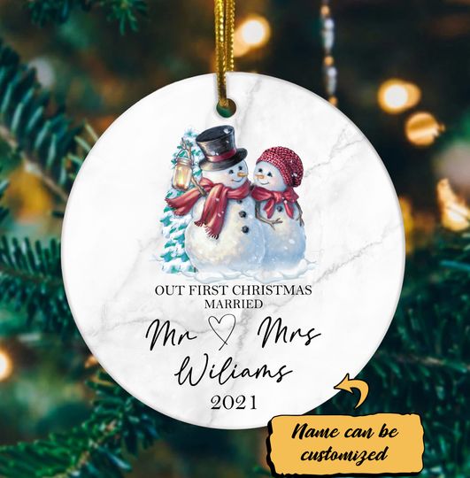 Discover First Christmas Married Couple Family Ceramic Circle Custom Ornament