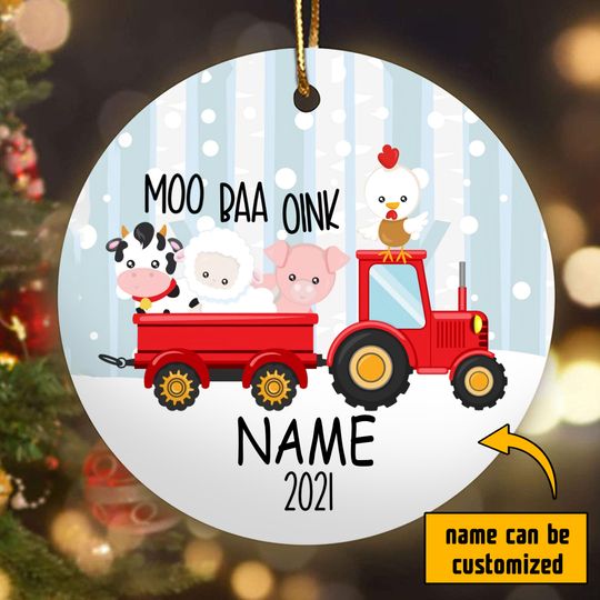 Discover Red Tractor Farm Christmas Ceramic Circle Ornament