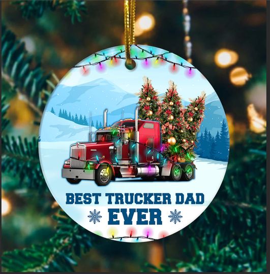 Discover Best Trucker Dad Ever Ceramic Circle Ornament