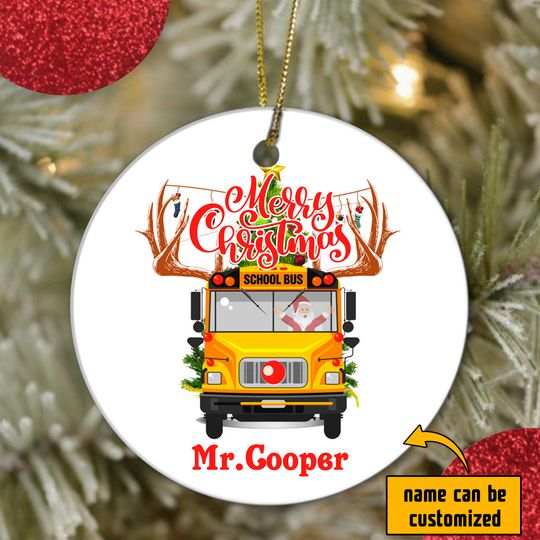 Discover Merry Christmas School Bus Driver Ceramic Circle Custom Ornament