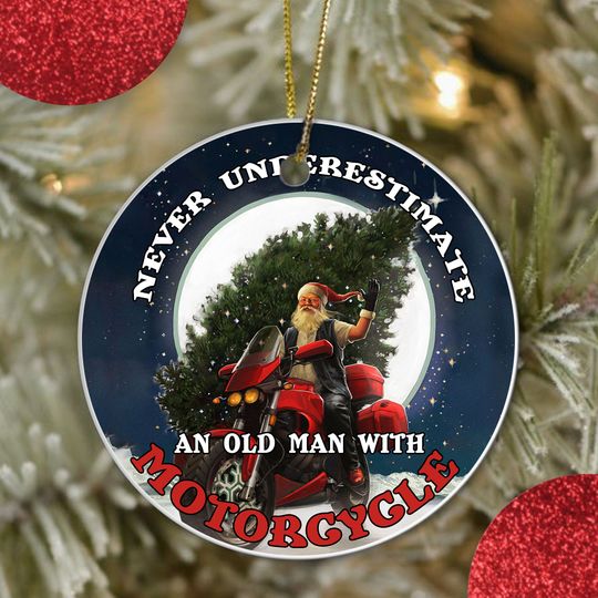 Discover Never Underestimate An Old Man With Motorcycle Ceramic Circle Ornament