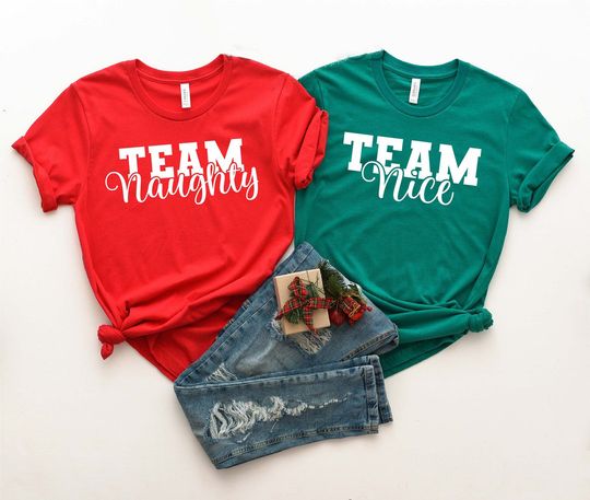 Discover Merry Christmas Team Nice Team Naughty Family Matching Custom T-Shirt