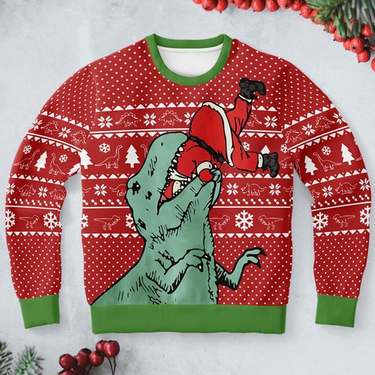 Discover 3D Ugly Christmas Dinosaur Sweater