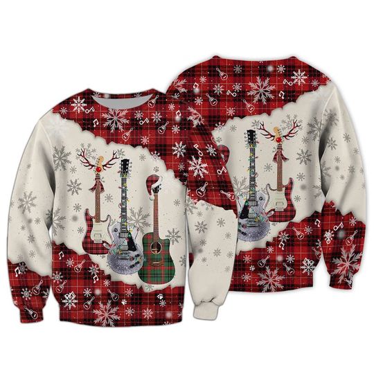 Discover Guitar Christmas 3D Ugly Christmas Sweatshirt