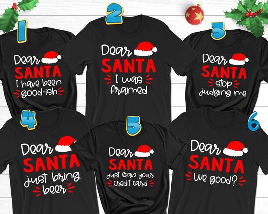 Discover Dear Santa Hat Matching Family Christmas Pajamas T Shirt