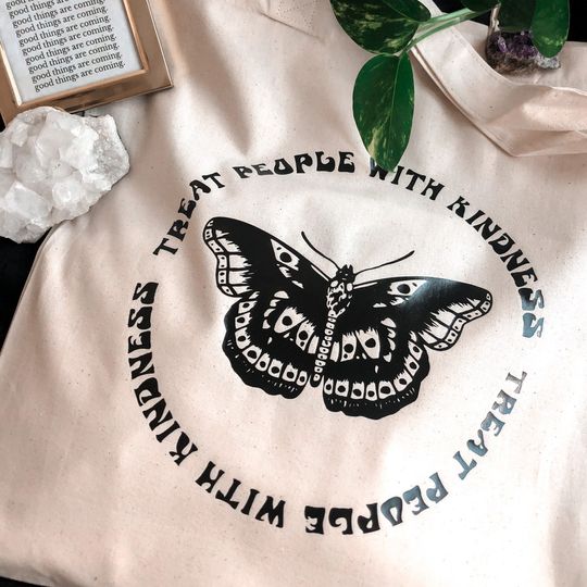 Discover Treat People With Kindness Butterfly Tote Bag