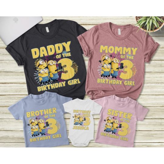 Discover Minions Of The Birthday Custom Name Family Matching T-Shirts