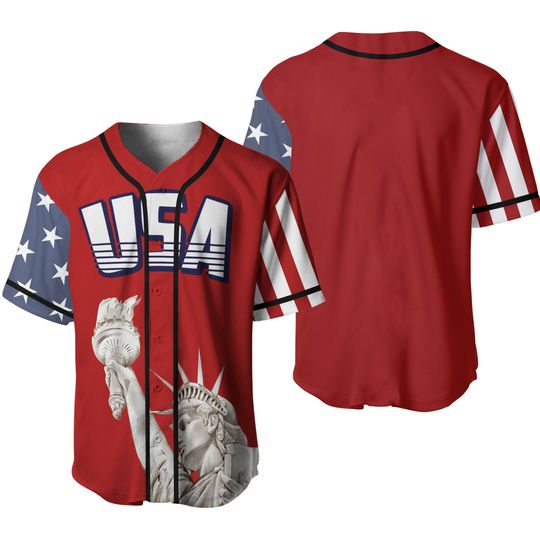 Custom Baseball Jersey Button Down USA Red America