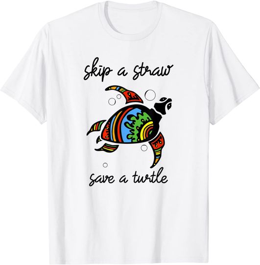 Skip A Straw Save A Turtle Shirt Save The Turtles T Shirt Designed & Sold  By Caroline Blanchet