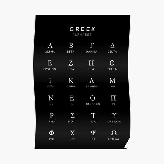 Greek Alphabet Chart Greek Language Learning Chart Black Premium Matte Vertical Poster 3738