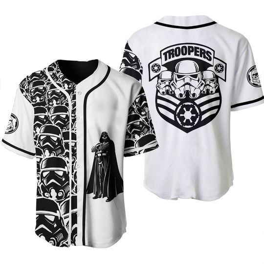 White Black Star Wars Troopers Logo Back Disney Cartoon Baseball Jersey  Shirt