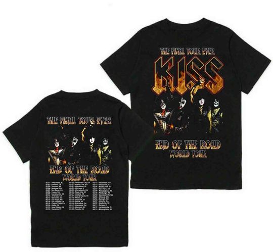 HOT!! Kiss Tour Dates 2023 End Of The Road Black S to 5XL T-Shirt Gift Fans