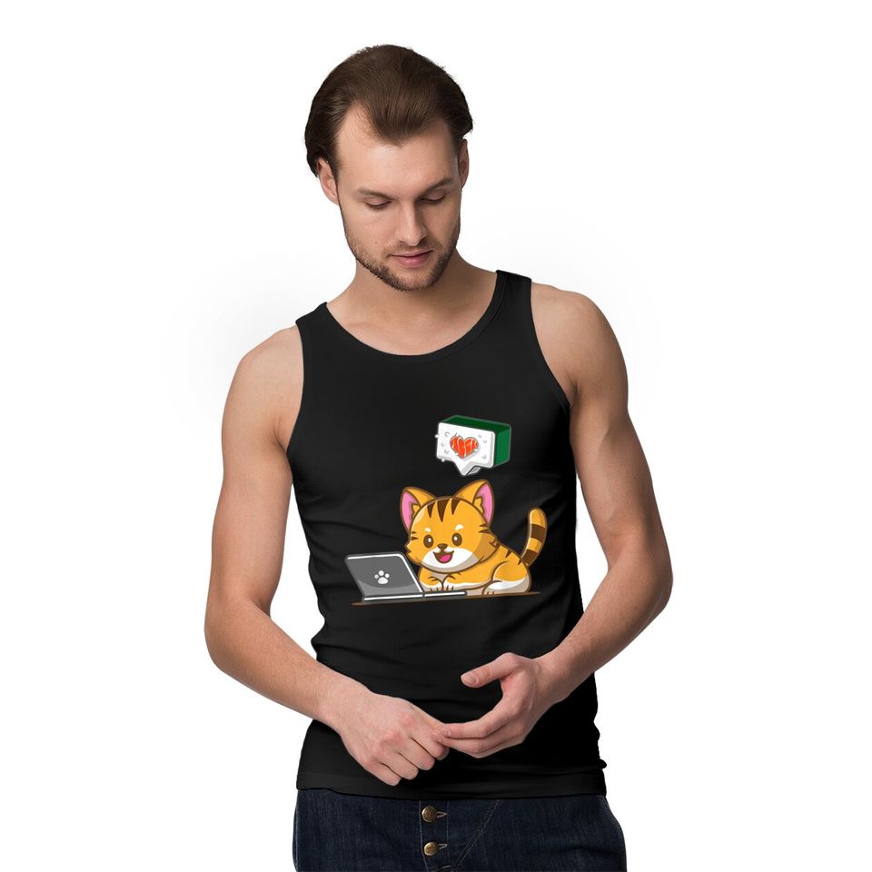 Discover Camisola sem Mangas para Homem e Mulher Sushi Cats On Computer