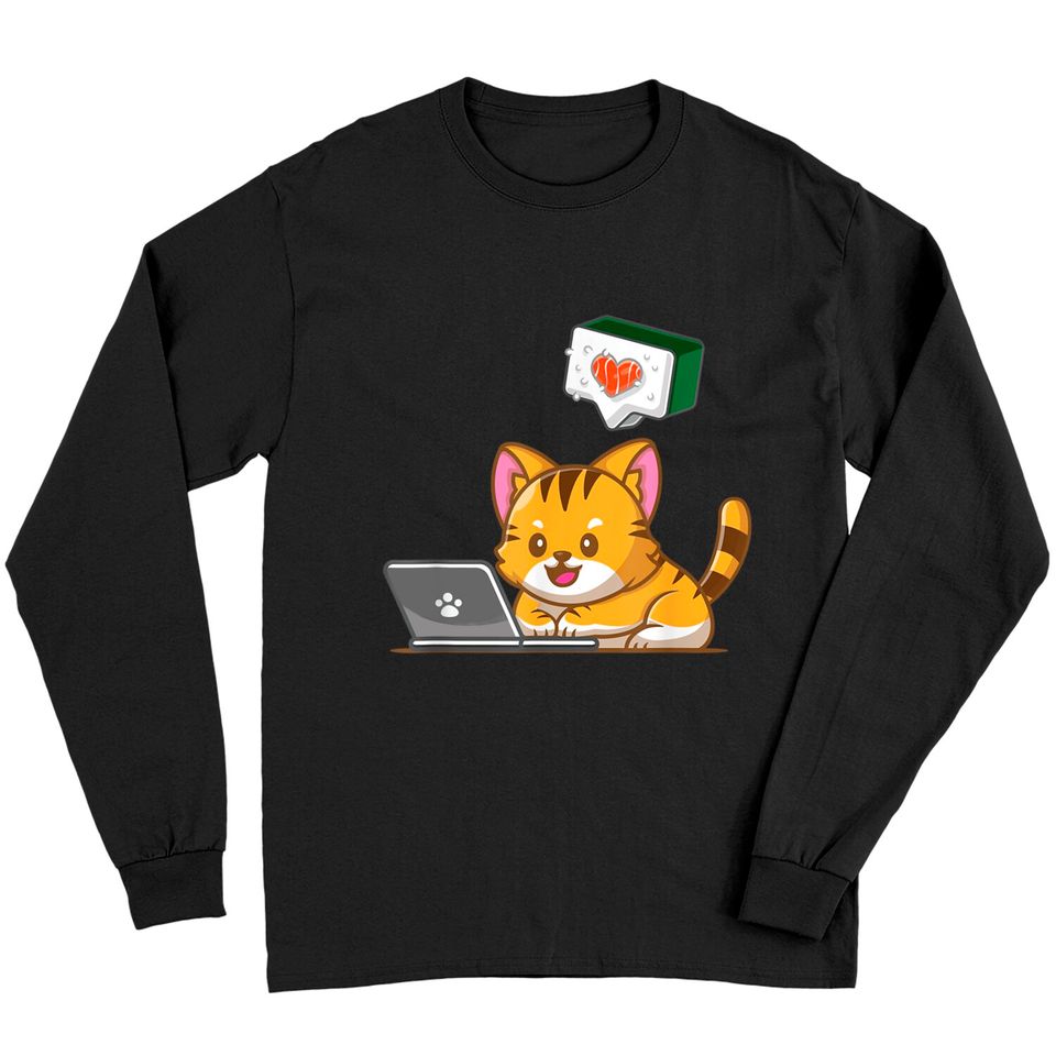 Discover Camisola de Mangas Compridas para Homem e Mulher Sushi Cats On Computer