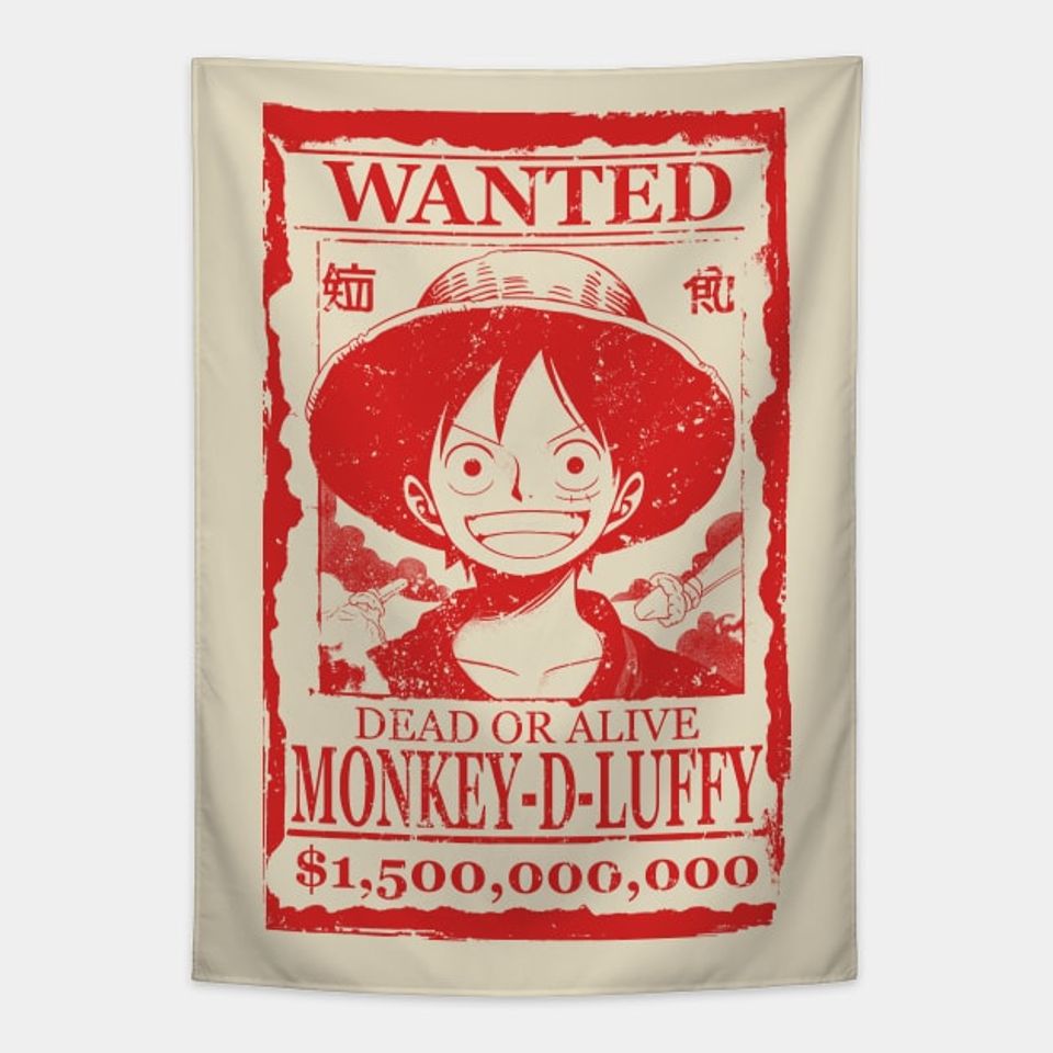 Discover One Piece Luffy Wanted Poster - Luffy One Piece - Tapisseries