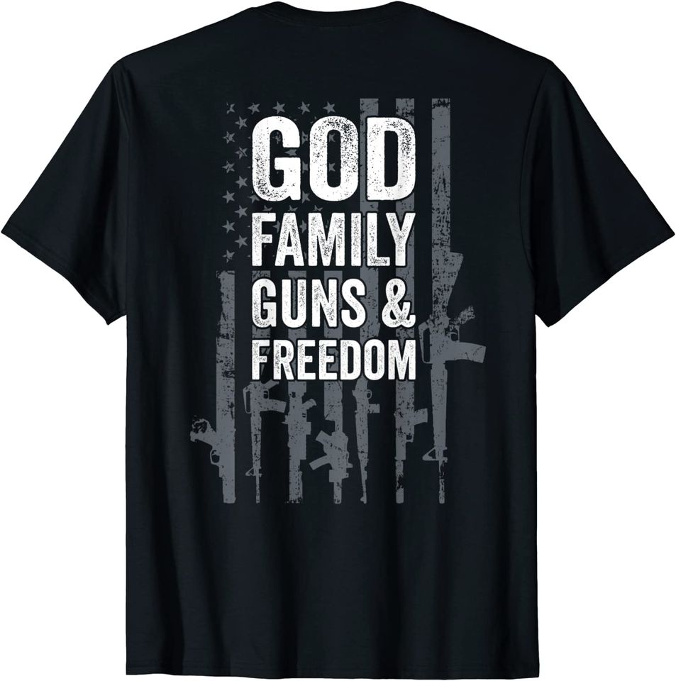 Discover Camisete T Shirt Manga Curta para Homem e Mulher Vintage God Family Guns & Freedome