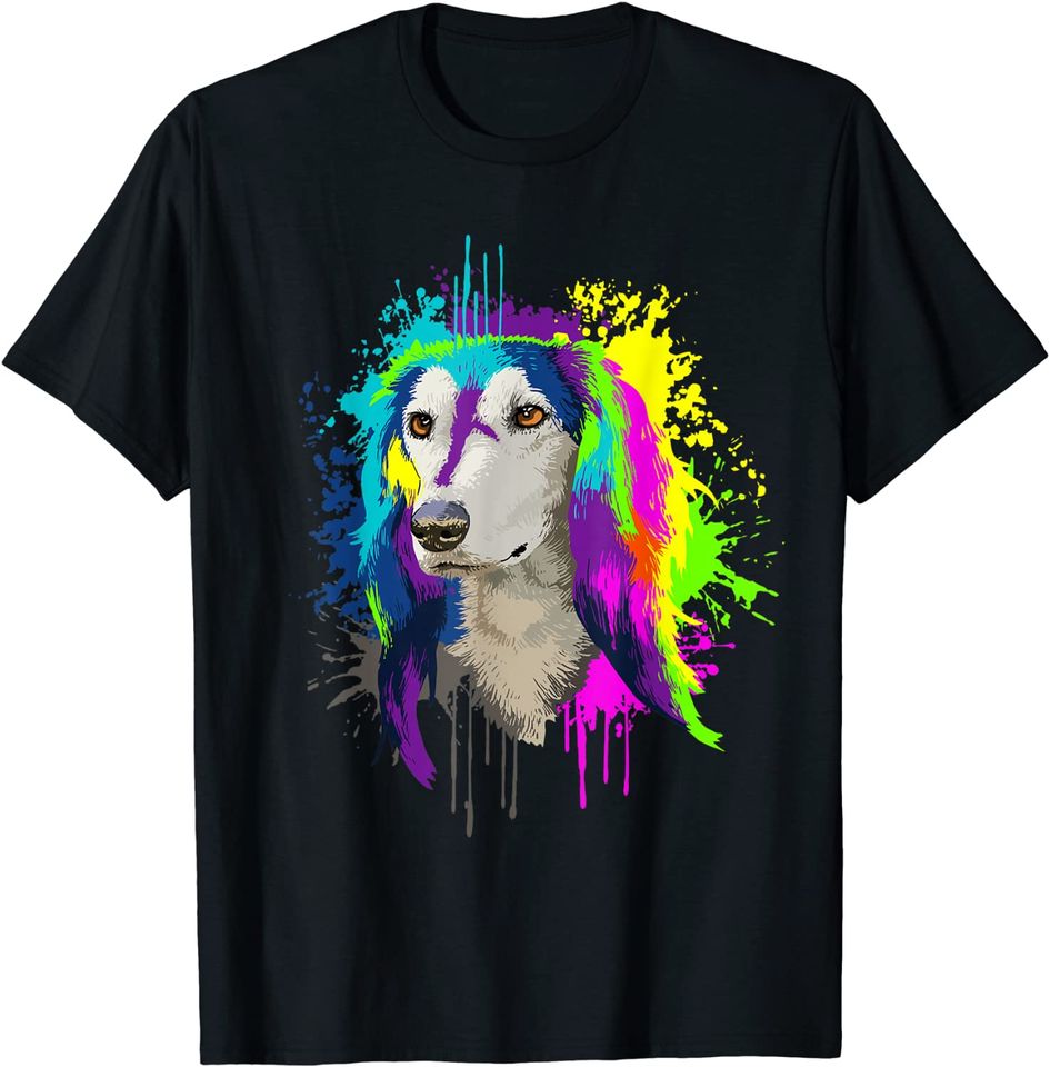 Discover Camiseta Preta para Homem e Mulher com Cão Colorido